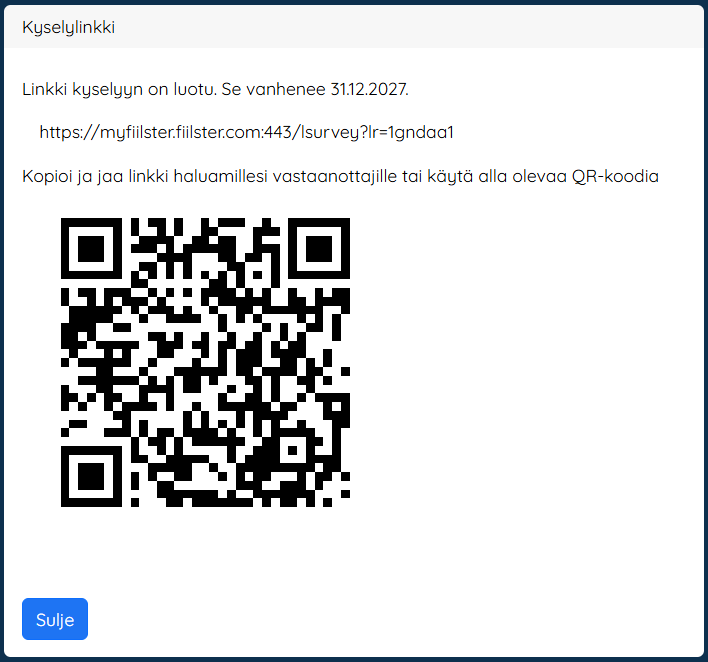 Fiilster-kyselylinkin jakaminen QR-koodilla vastaanottajille